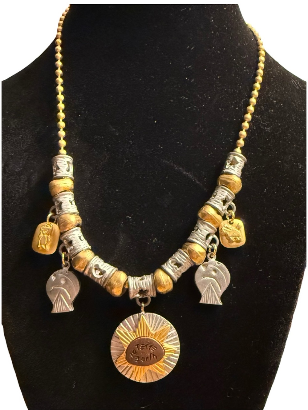 Liz Claiborne Two-Tone Sun and Charm Necklace in Gold and Silver